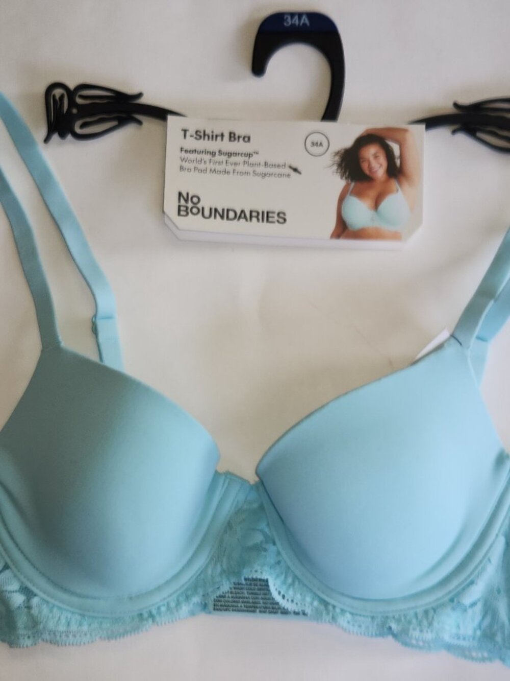 No Boundaries Women's Demi Underwire T-Shirt Bra with Sugarcup - Aqua - Size 34A
